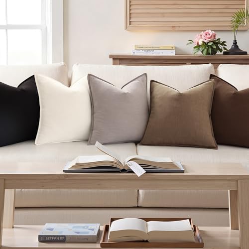 decorUhome Fall Light Brown Linen Throw Pillow Covers 22x22 Set of 2 - Image 4