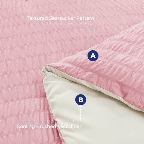 HYMOKEGE Pink/Ivory California King Comforter Set Seersucker 7 Pieces, All - Image 4