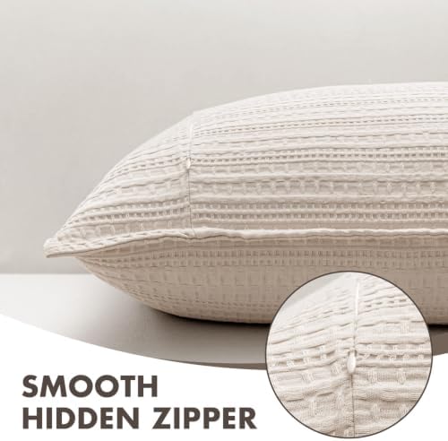 Decorative Waffle Lumbar Pillow Cover 14x36 Inch Cream No Instert - Image 6