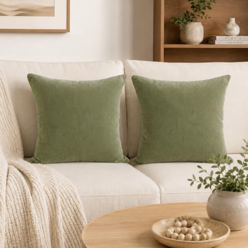 JoraLion Chenille Lumbar Pillow Covers 20x20 inch Olive Sage Green by JoraLion
