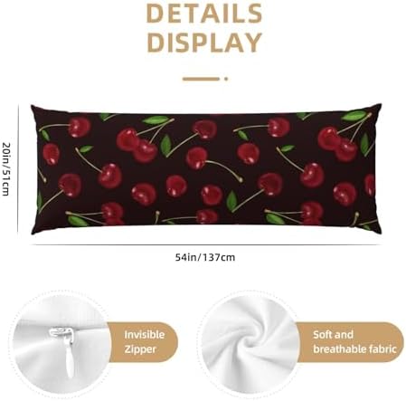 Red Cherry Body Pillowcase, Long Pillow Cover 20"x54" Soft Moisture-Wicking - Image 3