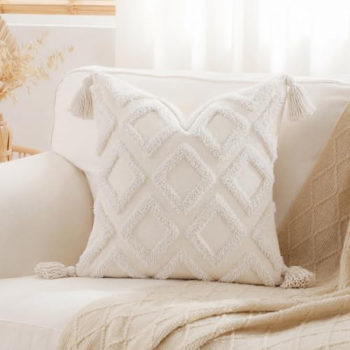 PANOD Soft Chenille Tufted Farmhouse Pillow Covers 20x20 Inches Neutral Accent by PANOD