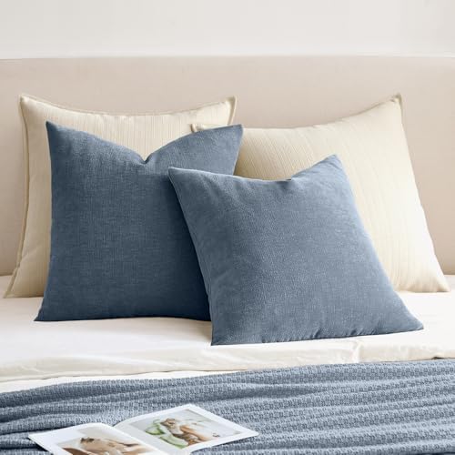 MIULEE Dark Grey Blue Chenille Couch Throw Pillow Covers - Image 4