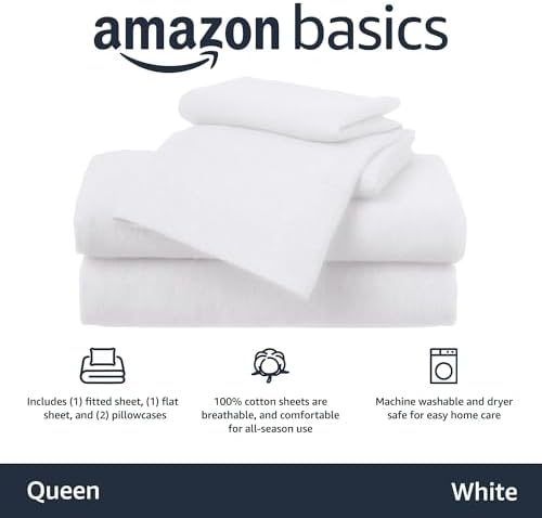 Amazon Basics 4 Piece Comfortable Cotton Jersey Bed Sheet Set, Includes Soft - Image 2