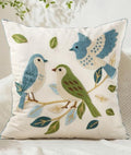 Animal Embroidered Throw Pillow Cover 20x20 Inch, Floral Birds by Kokaaee
