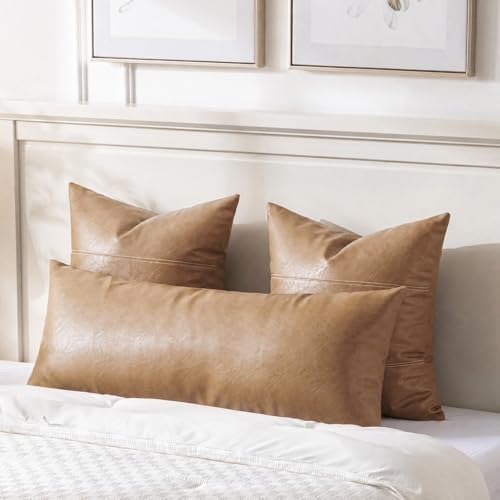 Fancy Homi Light Brown Boho Long Lumbar Faux Leather Body Decorative Throw - Image 3