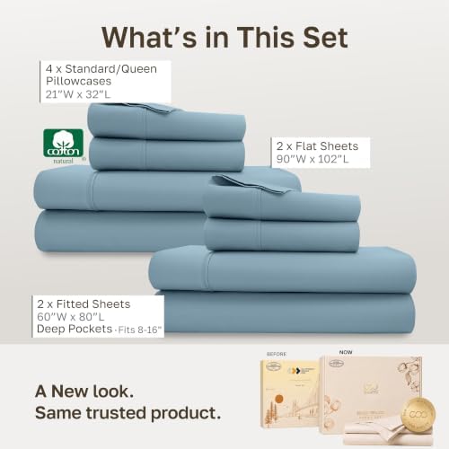 California Design Den 2-Pack Soft 100% Cotton Queen Bed Sheet Set, Sky Blue - Image 3