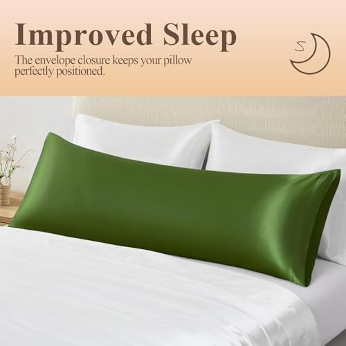 Silk Like Satin Body Pillowcase, Dark Green, 1 Pack, 20x54 Inches - Image 5