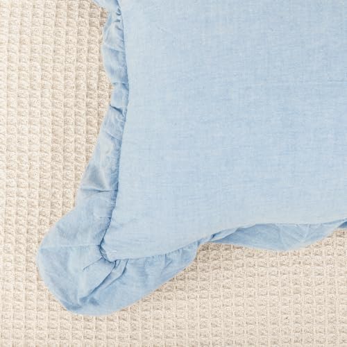 JoraLion Ruffled Throw Pillow Cover 12x20 Solid Light Blue - Image 4