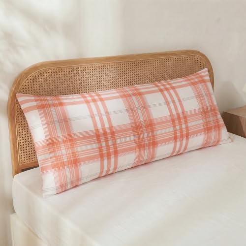 Merryword 100% Cotton Body Pillow Cover, 20 x 54, Washed Cotton Coral Plaid by Merryword