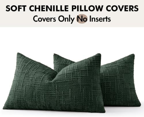 MIULEE Chenille Textured Lumbar Throw Pillow Covers Dark Green 12x20 - Image 7