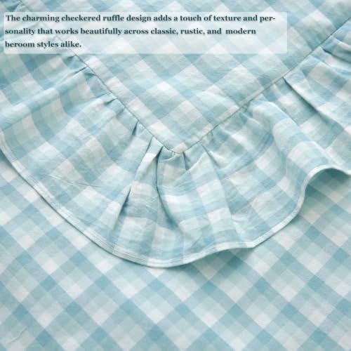 Mywinlle Dusty Blue Checkered Ruffle Bed Pillow Shams Standard Size 20"x26" - Image 6
