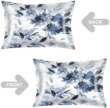 Silk Satin Pillowcase for Hair and Skin, Flowers Throw Pillow Cover Queen Size - Image 3