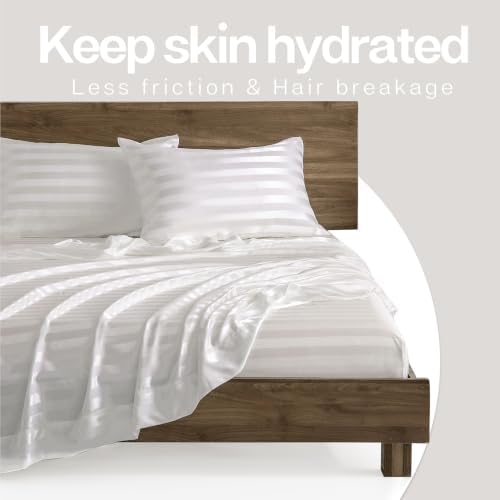 MR&HM Satin Pillowcase 2 Pack, Queen Size 20"x30", Ivory Striped - Image 6