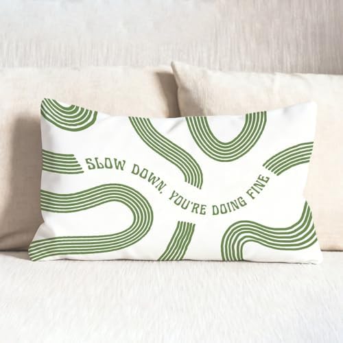 Slow Down You're Doing Fine Inspirational Sage Green Pillow Cover 12x20 - Image 3