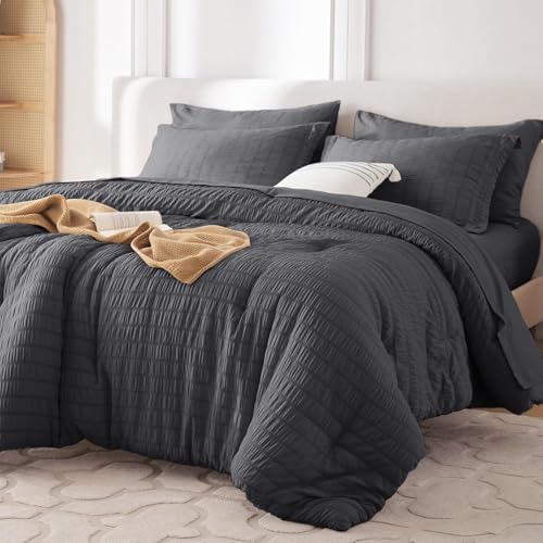 MUXHOMO 5 Pieces Twin Comforter Set, Seersucker Bed in a Bag Twin Size by MUXHOMO