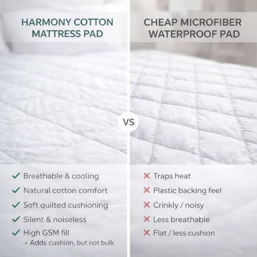Continental Bedding Harmony Collection Quilted Mattress Pad 100% Cotton Top - Image 5