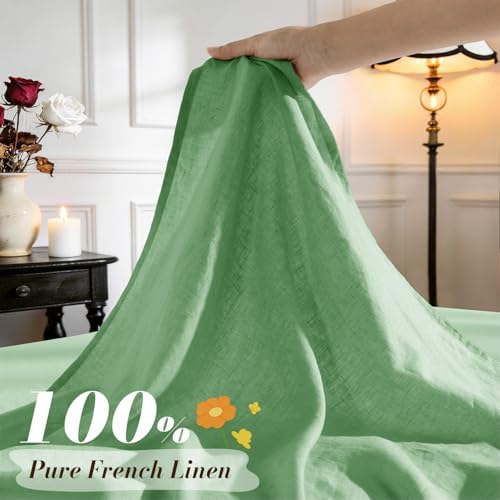 SONORO KATE 100% French Linen Cal King Size Sheets Set, Natural Flax Bedding - Image 2