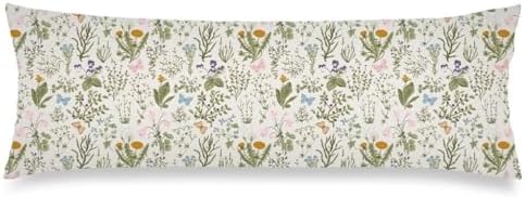 Spring Floral Body Pillow Cover 20x54, Vintage Garden Plants by MATEKULI