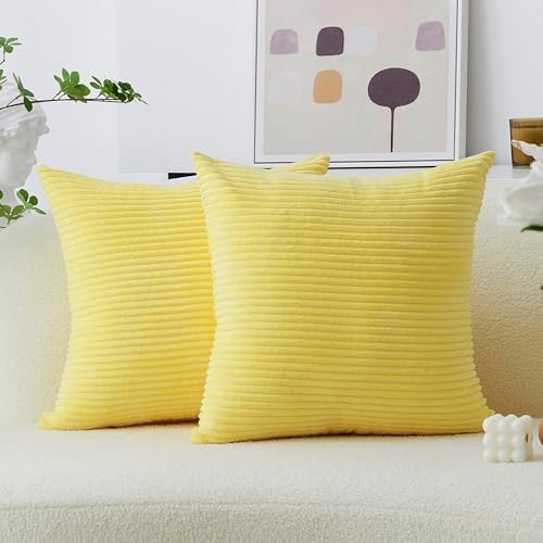 Home Brilliant Yellow Pillow Covers Large Square Striped Corduroy Decor 2 Packs by HomeBrilliant