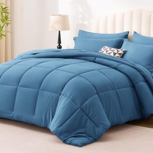 Love's cabin Plaid Full Comforter Set, Misty Blue - Image 2
