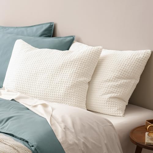 PHF Ultra Soft Waffle Pillow Shams Standard 20"x26", Cream White, No Insert by PHF