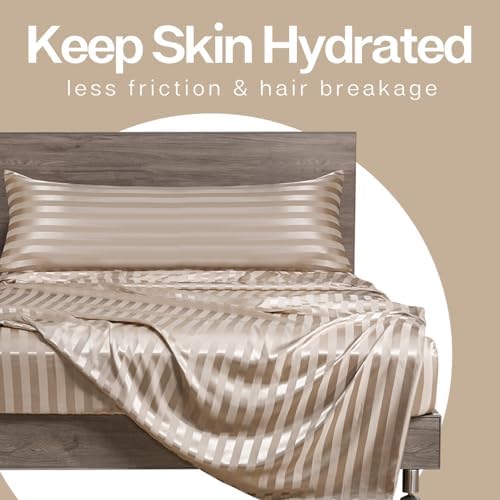 MR&HM Satin Body Pillow case, Champagne Striped - Image 5