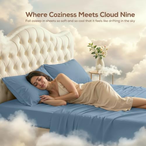 Full Sheets Set, 4 Pieces 16" Deep Pocket Hotel Luxury Sheets, Dutch Blue - Image 4