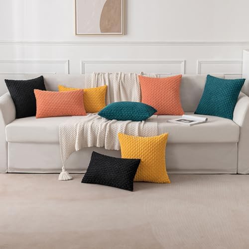MIULEE Decorative Throw Pillow Covers 20x20 Teal Blue Textured Corduroy - Image 5