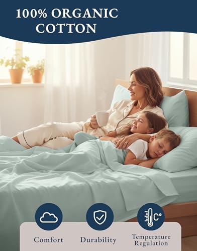 LANE LINEN Full Sheet Set 100% Organic Cotton Percale Cooling - Image 6