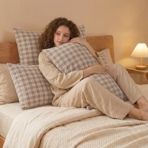 Merryword 100% Cotton Body Pillow Cover, 20 x 54, Washed Cotton Deep Blue Plaid - Image 6