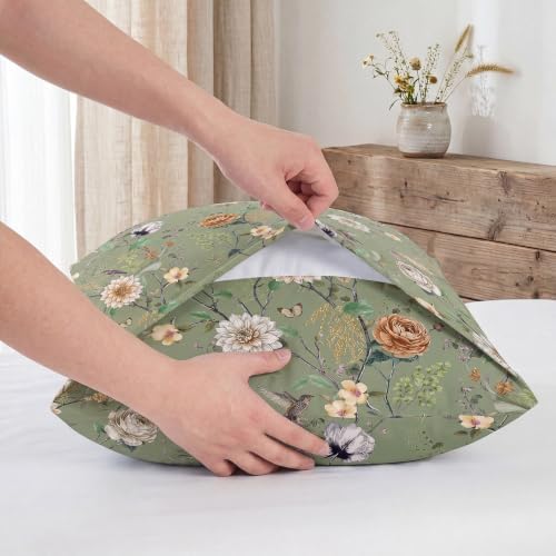 Bedorm 100% Cotton Pillowcases Set of 2 Queen Size Green Floral Pillow Cover - Image 6