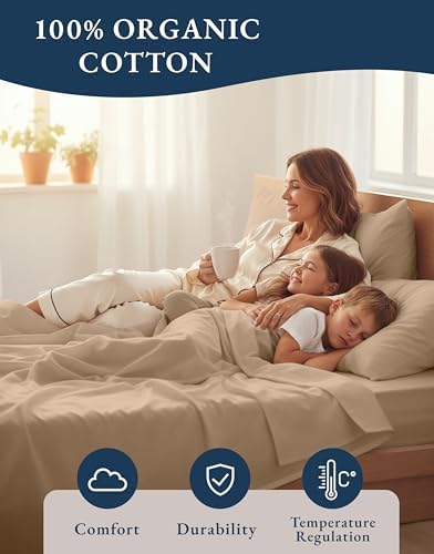 LANE LINEN Cal King Sheet Set 100% Organic Cotton Soft 4pc Percale - Image 6