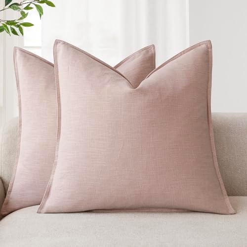 Foindtower Linen Solid Decorative Throw Pillow Covers 22x22 Inch Light Pink by Foindtower