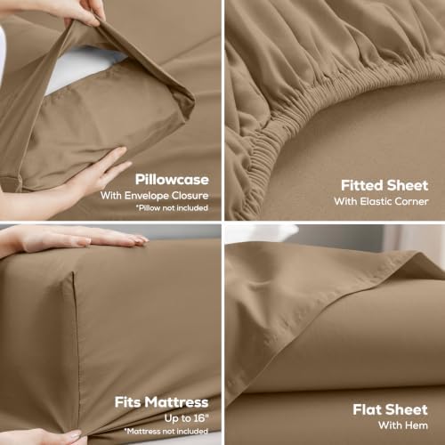 Full Sheets Set, 4 Pieces 16" Deep Pocket Hotel Luxury Bed Sheets - Image 3
