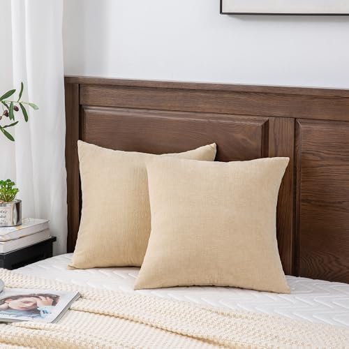 GAWAMAY Beige Chenille Throw Pillow Covers 18x18 Set of 2 - Image 4