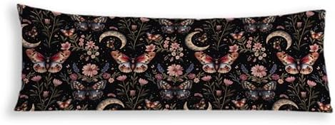Vintage Moody Dark Floral Butterfly Moon Body Pillow Cover 20x54, Dark Academia by Exqcom