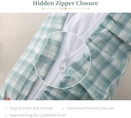 Gingham Throw Pillow Covers 20x20, Seafoam Green, Ruffle Trim - Image 6