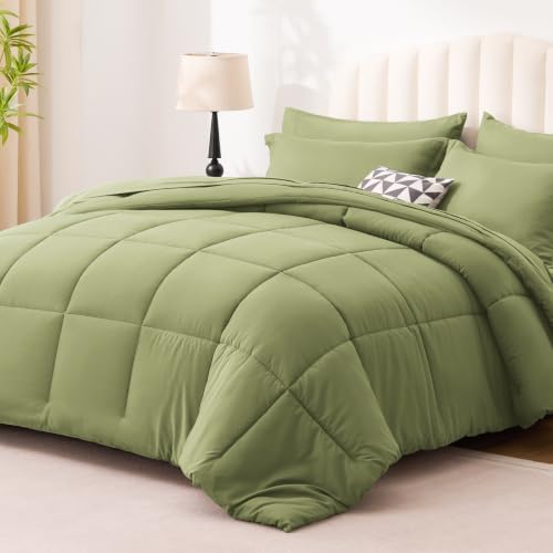 Love's cabin Plaid Full Comforter Set, Olive Green - Image 2