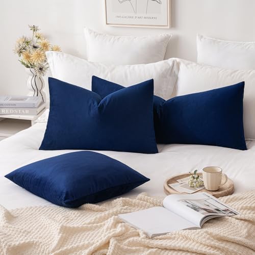 MIULEE 16x24 Inch Lumbar Velvet Throw Pillow Cover Set of 1 Dark Blue - Image 3