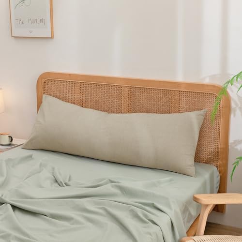 BESTOUCH Washed Cotton Pillowcases Linen Feel Almond Milk Grey Body - Image 3