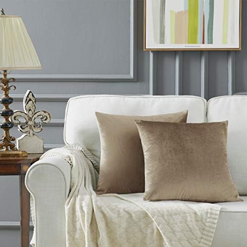 Decorative Throw Pillow Covers 18 x 18, Taupe Beige Khaki Soft Pillow Covers - Image 2