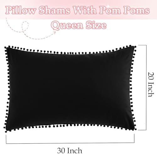 Pom Poms Pillow Shams Queen Size Set of 2, Soft Microfiber Shams Cover - Image 3