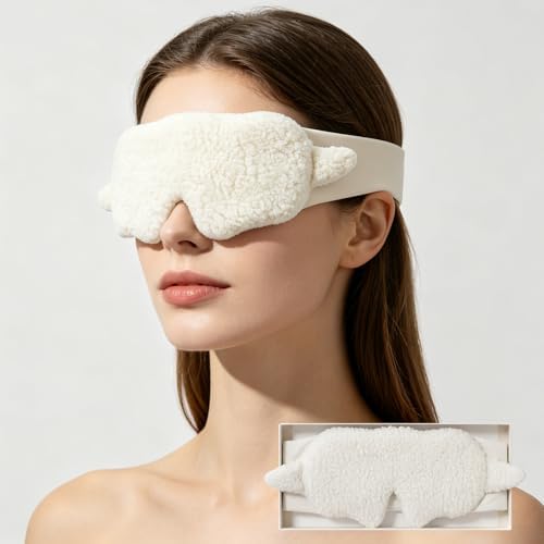 White Faux Lamb Fleece Sleep Mask Allergy Free Full Wrap Eye Cover by ZOESMIEN