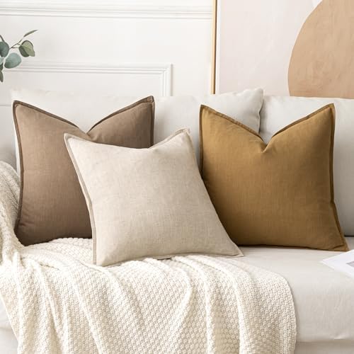 MIULEE Decorative Linen Euro Sham Pillow Covers 24x24 Natural Beige Boho - Image 4
