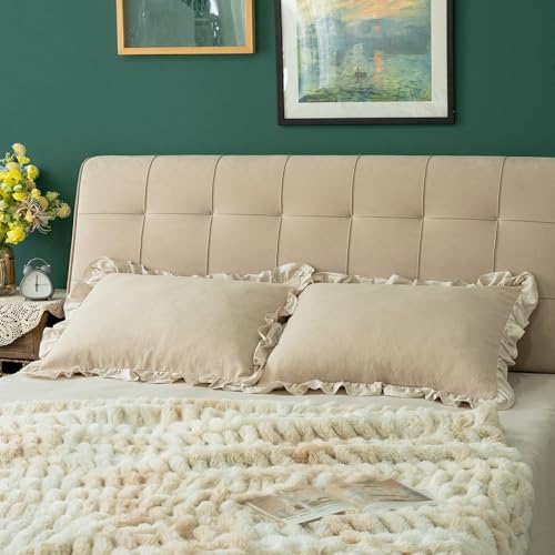 Pillow Shams Set of 2 Pure Cotton Champray Ruffled Edge, Thick and Solid Washed - Image 5
