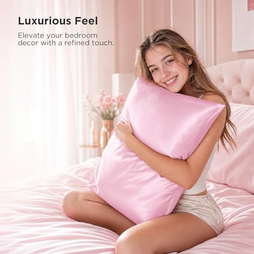 Bedsure Satin Pillowcase with Zipper, Similar to Silk Pillow Cases 2 Pack - Image 2