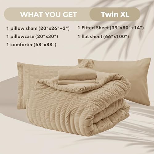 HYMOKEGE Khaki Twin XL Comforter Set Seersucker 5 Pieces, All Season Luxury Bed - Image 6