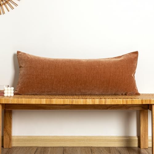 JoraLion Chenille Lumbar Pillow Covers 14x36 inch Dark Orange by JoraLion
