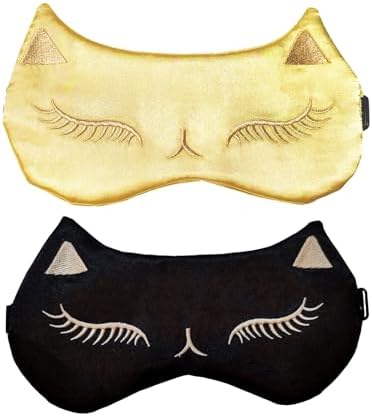 Cute Cat Sleep Mask for Kids, 2 Pack Silk Sleeping Eye Cover Adjustable Mask by Mukveitn